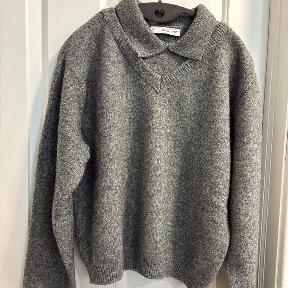 Mango Gray V-Neck Sweater - Picture 1 of 12